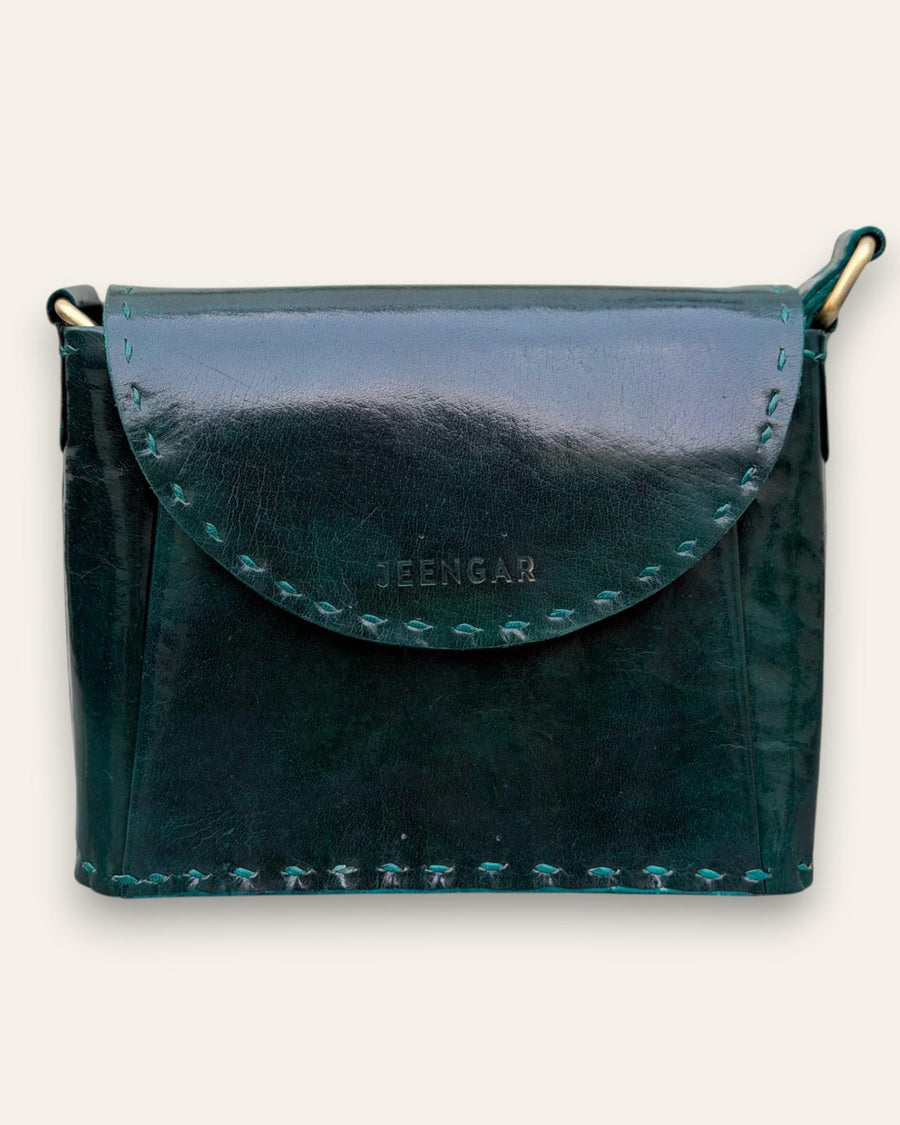 a real leather green sling bag