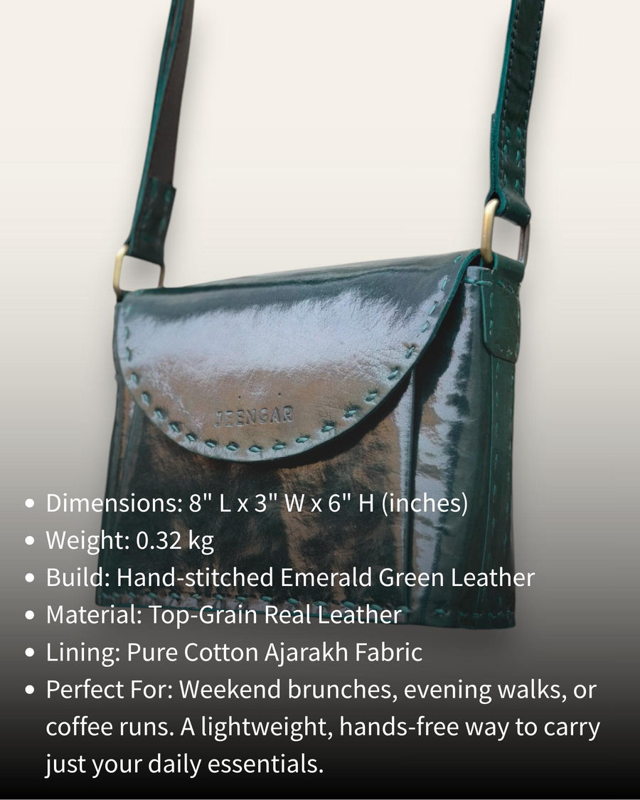 a real leather green sling bag