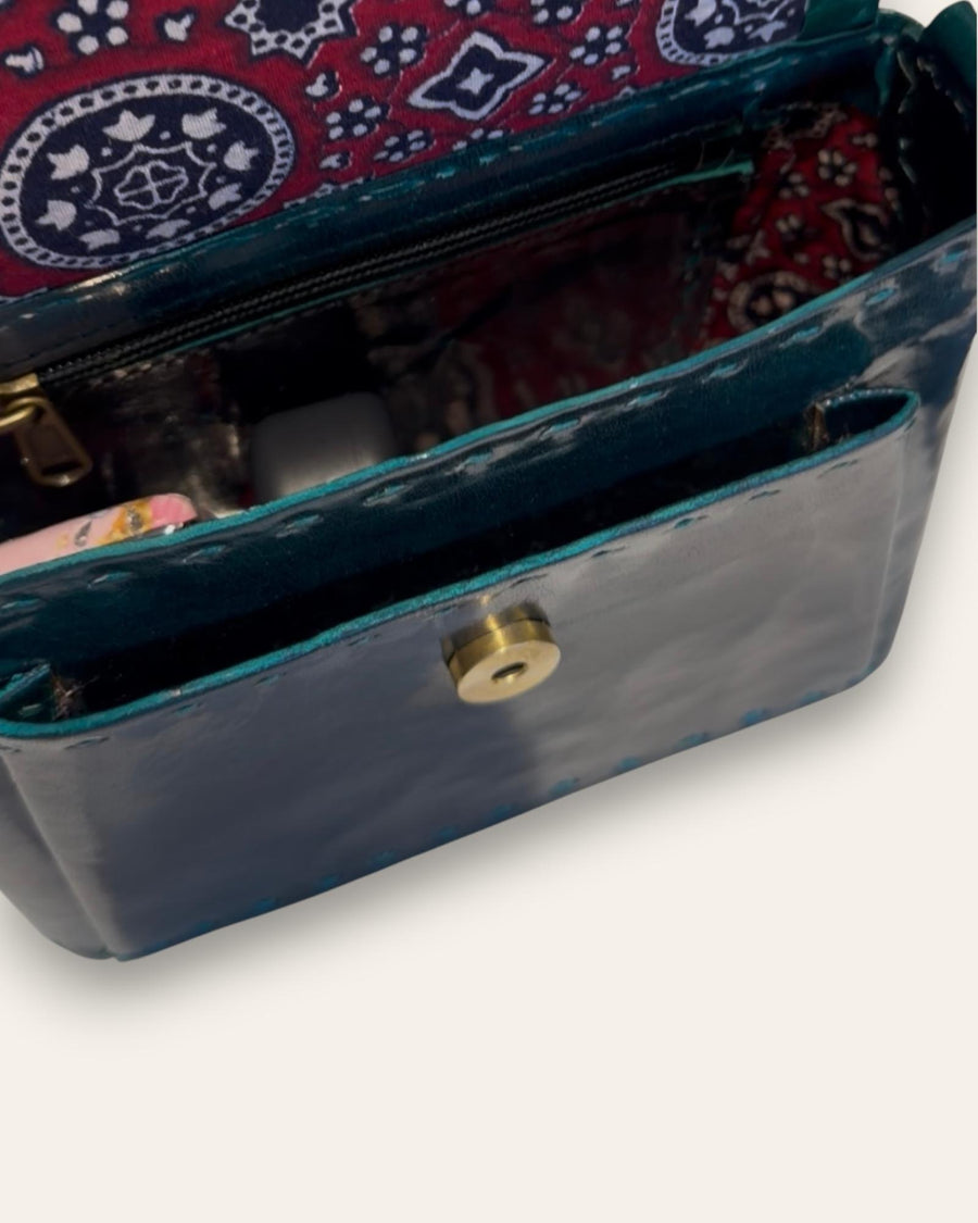 a real leather green sling bag