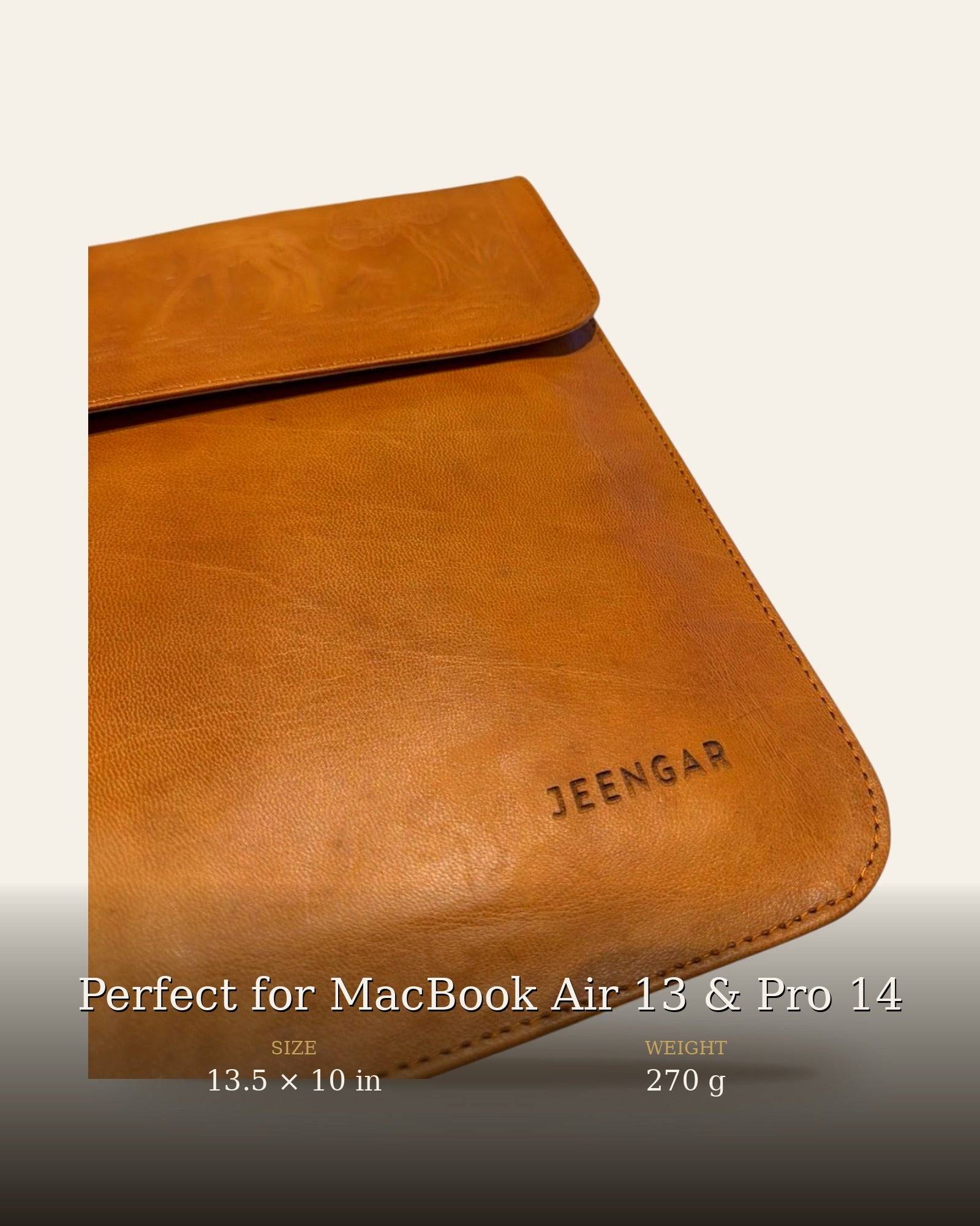 The Barmer Tech Sleeve (13-inch) — dimensions 13.5 × 10 in, 270 g