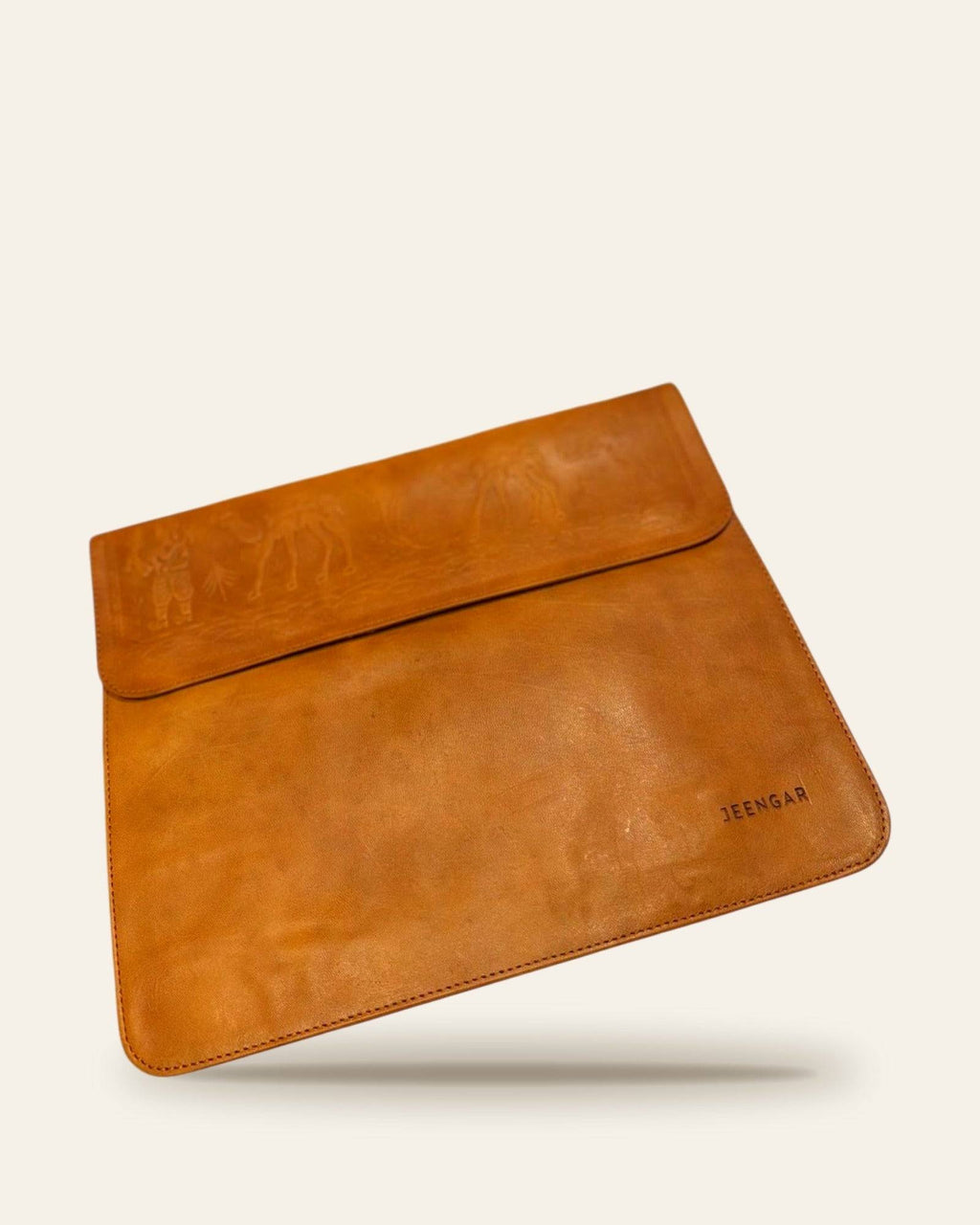 The Barmer Tech Sleeve (13-inch) in Tan — three-quarter view
