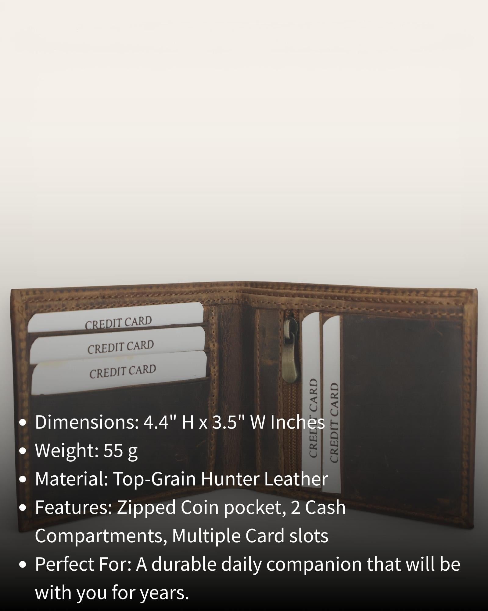 Handmade leather wallet with multiple card slot and 2 cash compartment