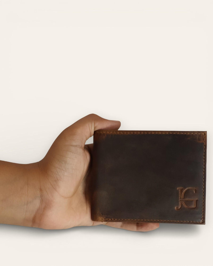 A real leather wallet with 2 cash compartments and a coin pocket
